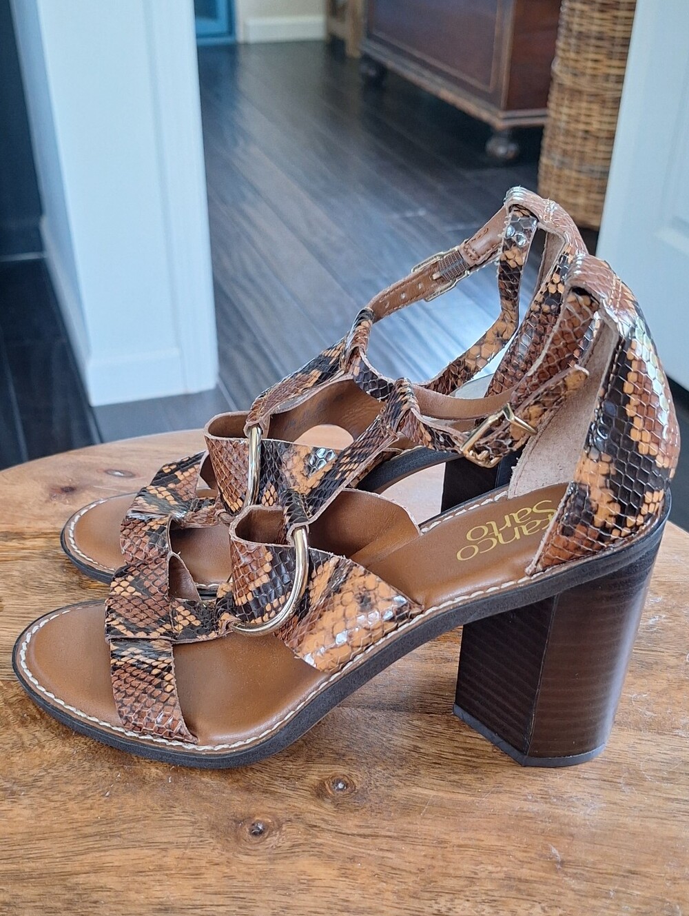 Franco Sarto Snake Print Block Heel Sandals Women's Size 8.5 New